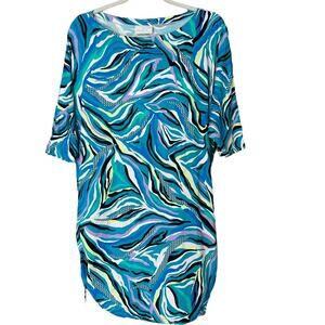 Roidal Nairobi Swim Dress Women's S Turquoise Animal Print Ruched Resort Swim